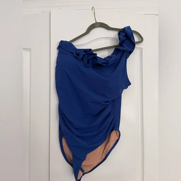 J Crew One-Shoulder Ruffle One Piece Swimsuit in Royal Blue Size 18 EUC - Picture 4 of 6